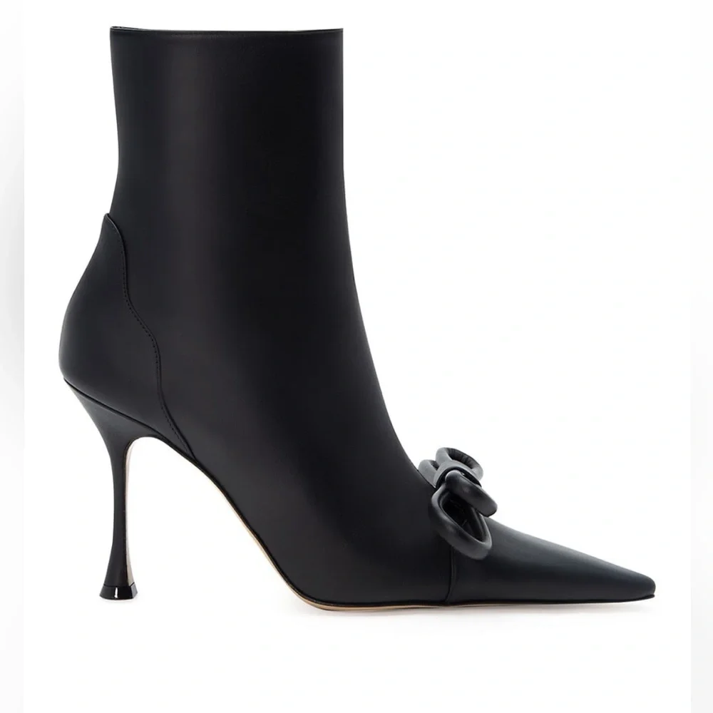 MACH & MACH Double Bow Leather Ankle Boots - Picture 2 of 4